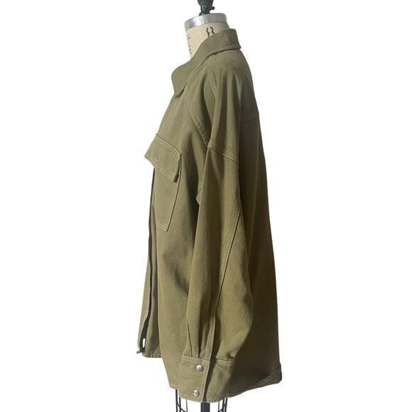 Reformation Jeans Ace Oversized Shirt Jacket in Olive/ Dried Herb  Size Medium - Picture 2 of 9